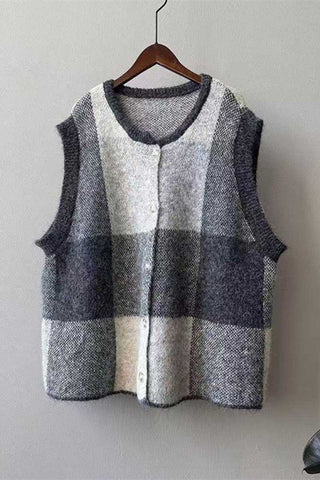 Plaid V-Neck Button-Front Sweater Vest