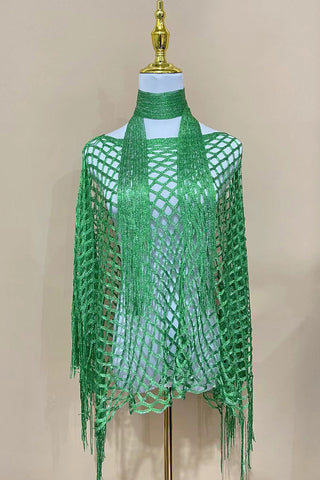 Open-Knit Fringe-Detail Top