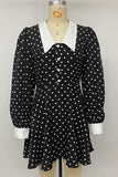 Polka Dot Contrast Collar Long Sleeve Mini Dress