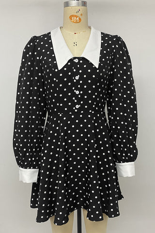 Polka Dot Contrast Collar Long Sleeve Mini Dress