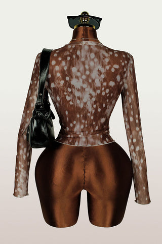Sheer Polka Dot Ruched Long Sleeve Top