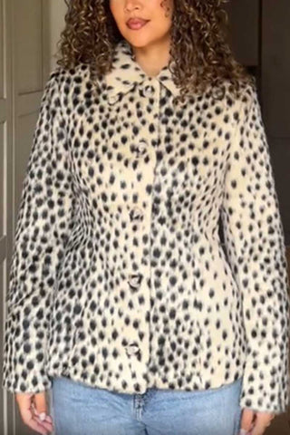 Faux Fur Leopard Print Button-Front Jacket