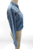Zippered Collarless Crop Denim Jacket