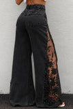 Sheer Floral Lace Side Wide Leg Jeans