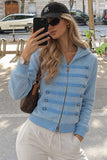 Military Button Hooded Zip-Up Sweatshirt