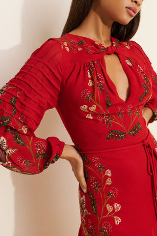 Floral Tie-Neck Puff Sleeve Dress