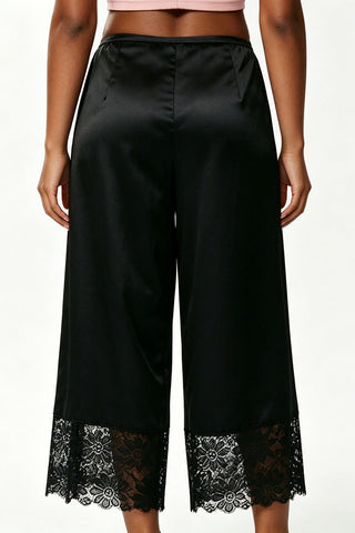 Lace Insert Drawstring Wide-Leg Casual Pants