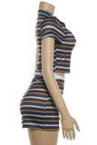 Striped Short-Sleeve Crop Top and Shorts Set