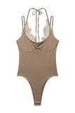 Lace Insert Tie-Back Sleeveless Bodysuit