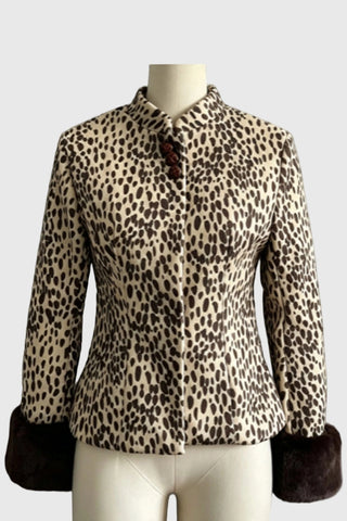 Spotted Faux Fur Cuff Long Sleeve Coat