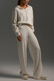 Knit Collared Top and Wide-Leg Pants Set