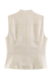 Military Button Zip Front Sleeveless Tank