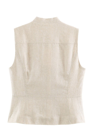 Military Button Zip Front Sleeveless Tank