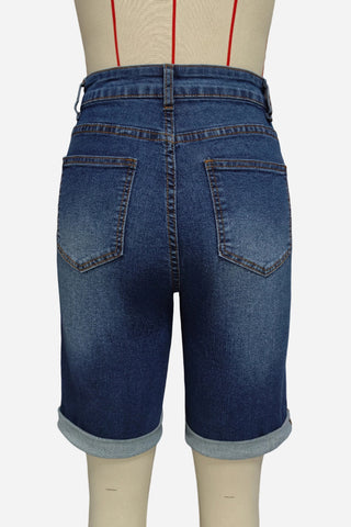 High-Waist Denim Bermuda Shorts