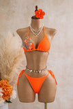 Floral Applique Three-Piece Bikini Set