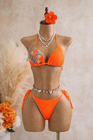 Floral Applique Three-Piece Bikini Set