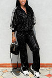 Sequin Striped Zip-Up Pants Set