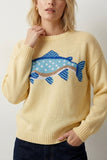 Fish Intarsia Crew Neck Knit Sweater