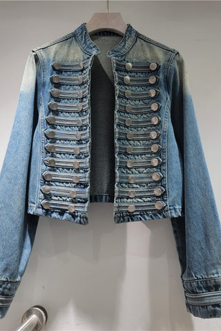 Button-Detail Cropped Denim Jacket