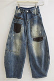 Studded Patch Pocket Barrel Jeans