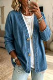 Button-Front V-Neck Denim Jacket
