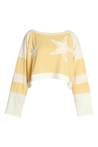 Star Graphic Crochet Panel Pullover