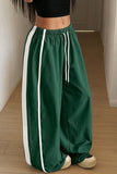 Side Stripe Drawstring Wide-Leg Casual Pants