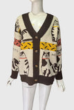 Cat Print V-Neck Cardigan