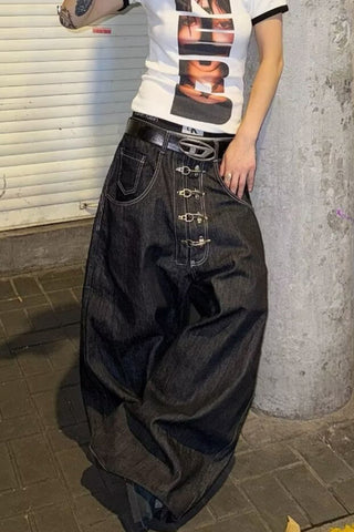 Buckle-Front Wide Leg Jeans