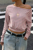 Off-Shoulder Long Sleeve Striped Top