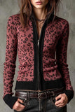 Leopard Print Zip-Up Knit Jacket