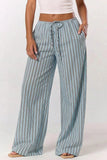 Striped Drawstring Wide-Leg Casual Pants