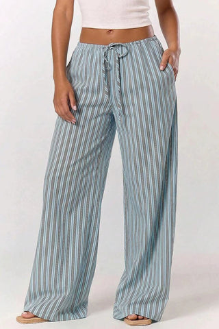 Striped Drawstring Wide-Leg Casual Pants