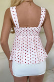Polka Dot Sweetheart Neck Ruched Tank