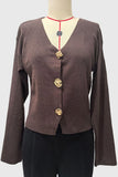 V-Neck Metallic Button Long Sleeve Cardigan
