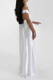 Ruched Off-Shoulder Satin Maxi Evening Dress