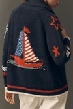 Sailboat Intarsia Knit Cardigan