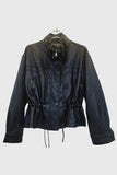 Drawstring Waist Faux Leather Jacket