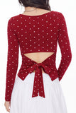 Polka Dot Long Sleeve Tie Back Blouse