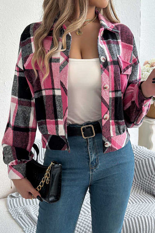 Plaid Button-Front Collared Jacket