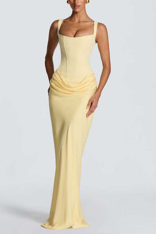 Square Neck Ruched Bodycon Casual Dress