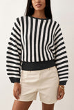 Striped Ribbed Hem Crew Neck Sweater