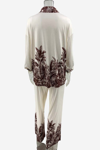 Tropical Print Button-Up Pants Set