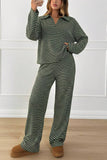 Striped Long Sleeve Collared Loungewear Set