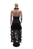 Ruched Halter Ruffle High-Low Casual Dress
