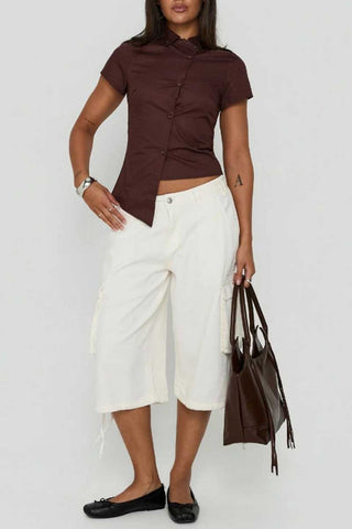 Cargo Pocket Drawstring Hem Capri Jeans