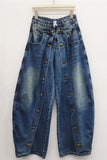 High-Waist Button-Front Barrel Jeans