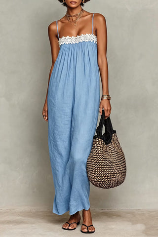 Floral Trim Spaghetti Strap Dress