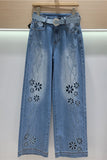 Floral-Detail Straight Jeans