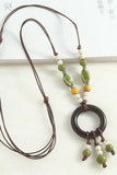 Wooden Ring Beaded Cord Necklace